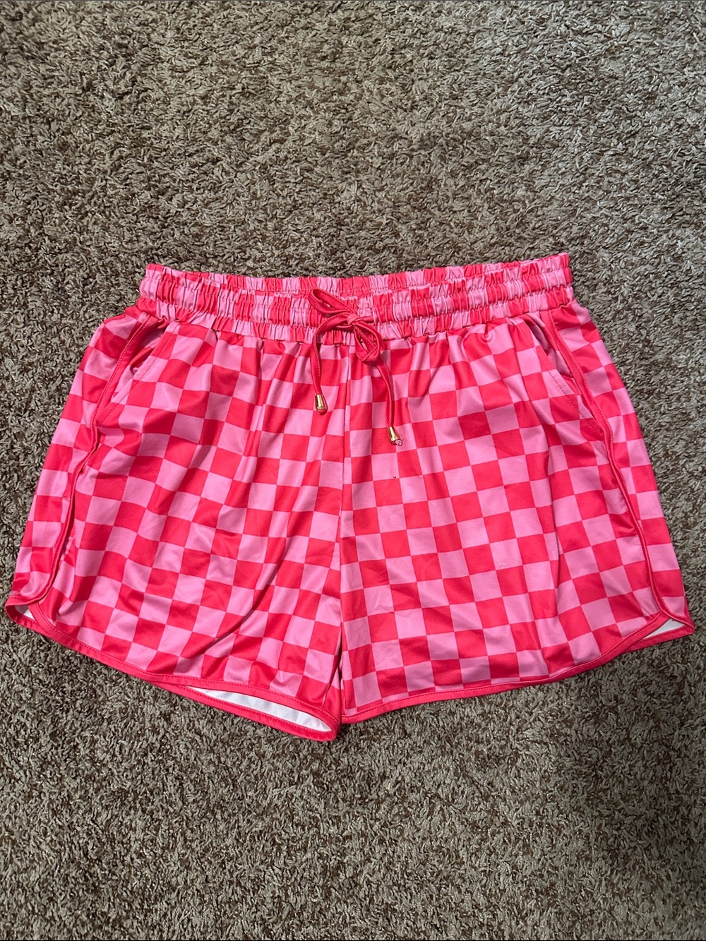 Women’s Pink Checkered Athletic Shorts